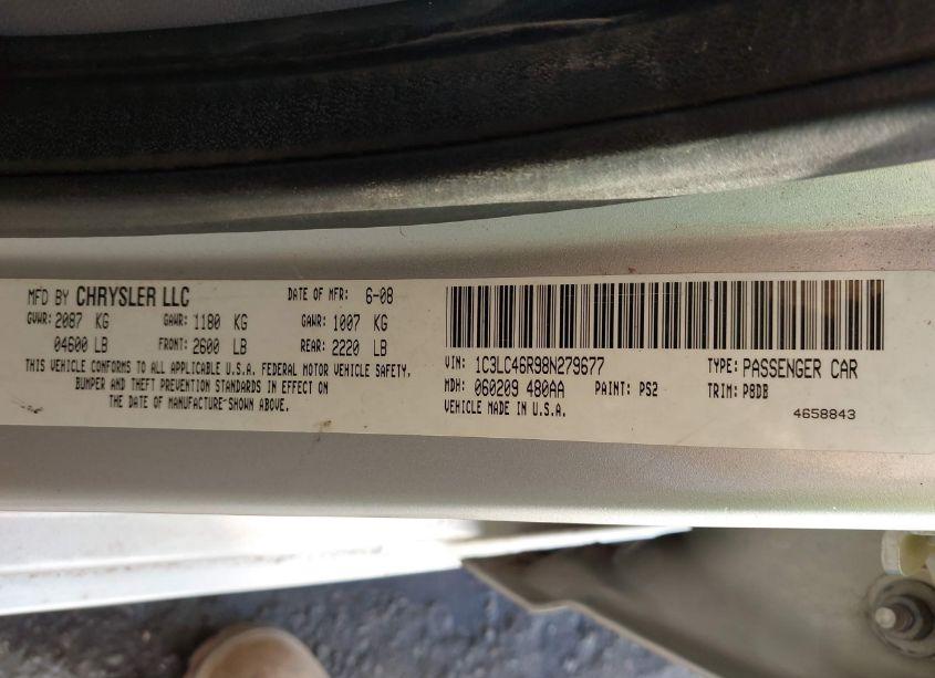 Photo 9 of 2008 Chrysler Sebring LX (VIN 1C3LC46R98N279677)