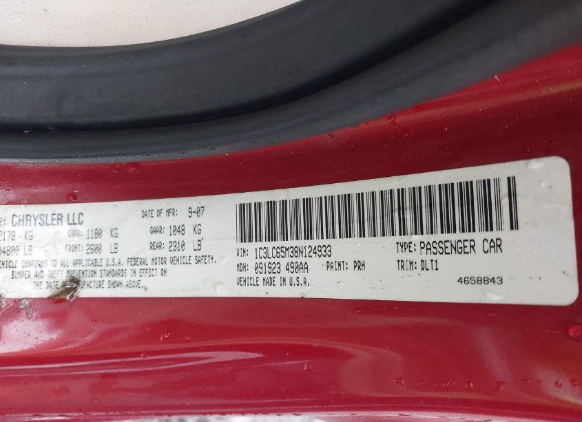 Photo 9 of 2008 Chrysler Sebring LIMITED (VIN 1C3LC65M38N124933)