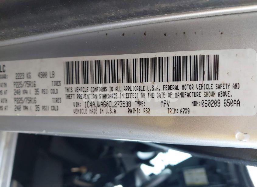 Photo 9 of 2012 Jeep Wrangler SPORT (VIN 1C4AJWAG0CL273538)