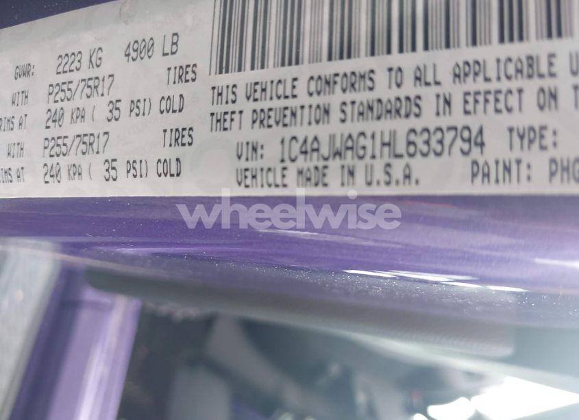 Photo 9 of 2017 Jeep Wrangler SPORT 4X4 (VIN 1C4AJWAG1HL633794)