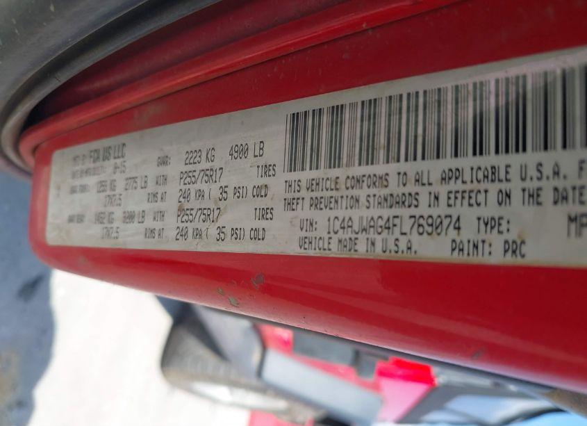 Photo 9 of 2015 Jeep Wrangler SPORT (VIN 1C4AJWAG4FL769074)