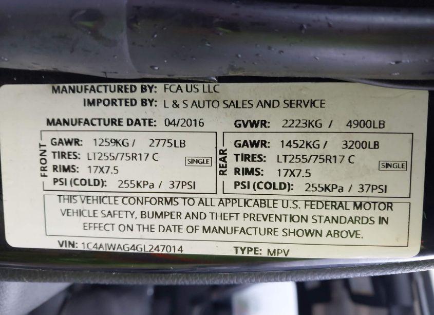 Photo 9 of 2016 Jeep Wrangler SPORT (VIN 1C4AJWAG4GL247014)