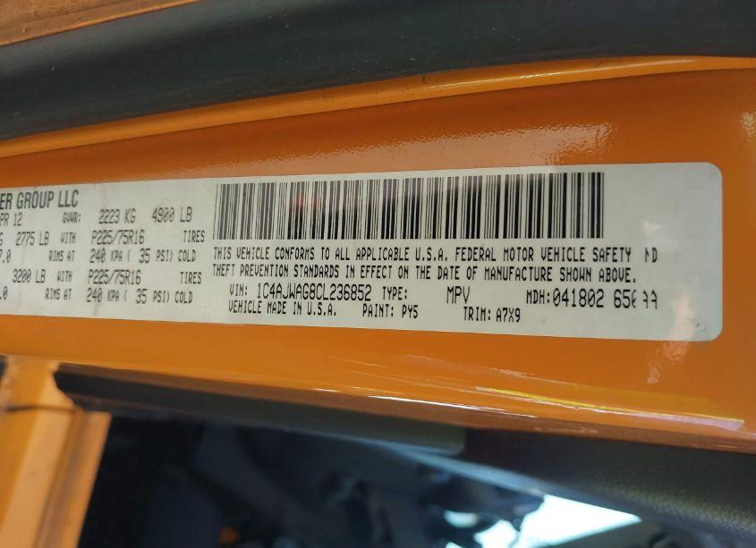 Photo 9 of 2012 Jeep Wrangler SPORT (VIN 1C4AJWAG8CL236852)