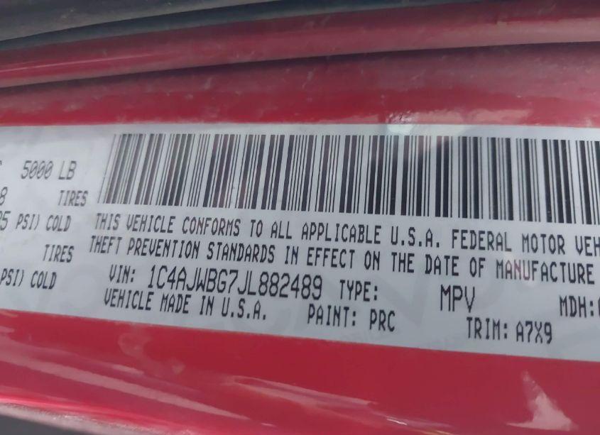 Photo 9 of 2018 Jeep Wrangler JK SAHARA 4X4 (VIN 1C4AJWBG7JL882489)