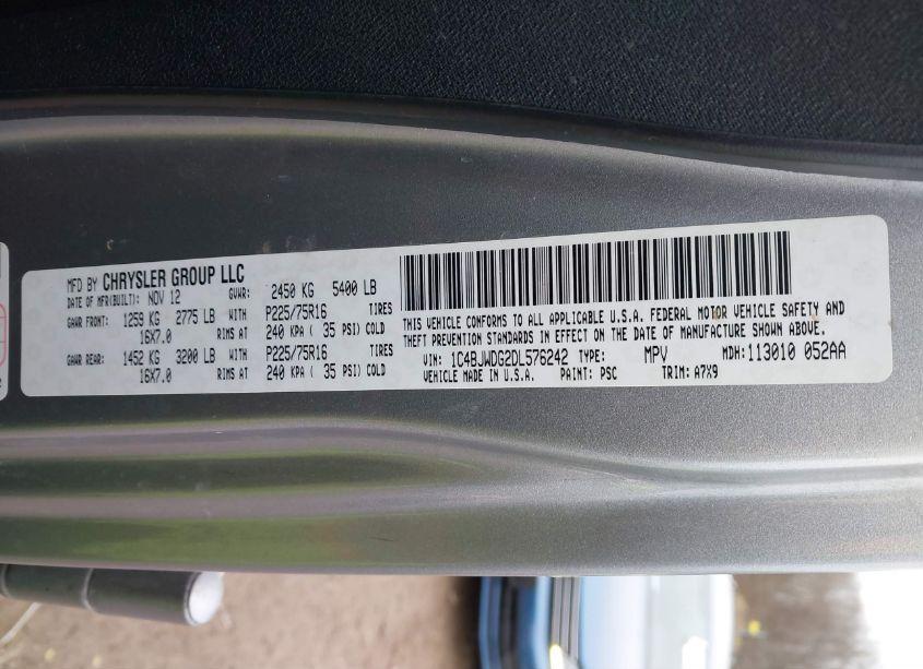 Photo 9 of 2013 Jeep Wrangler UNLIMITED SPORT (VIN 1C4BJWDG2DL576242)