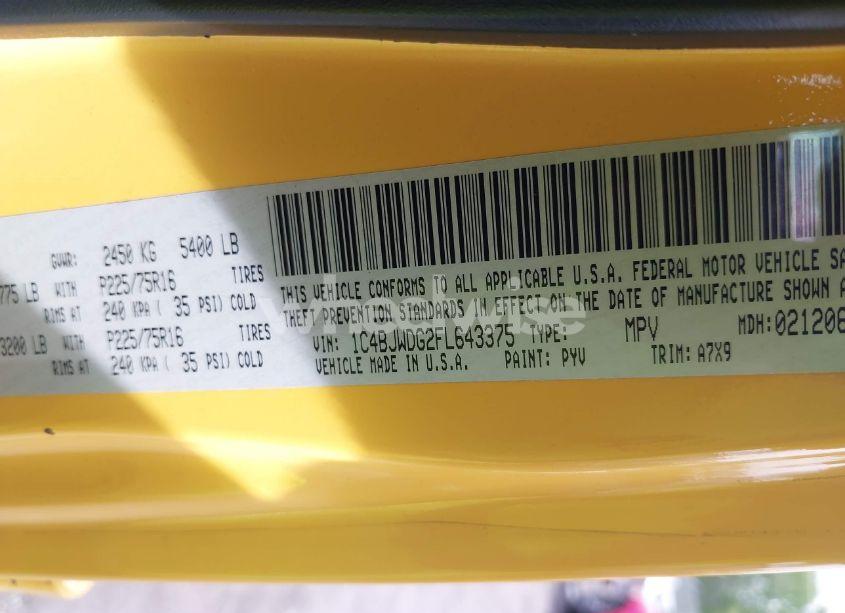 Photo 9 of 2015 Jeep Wrangler UNLIMITED SPORT (VIN 1C4BJWDG2FL643375)