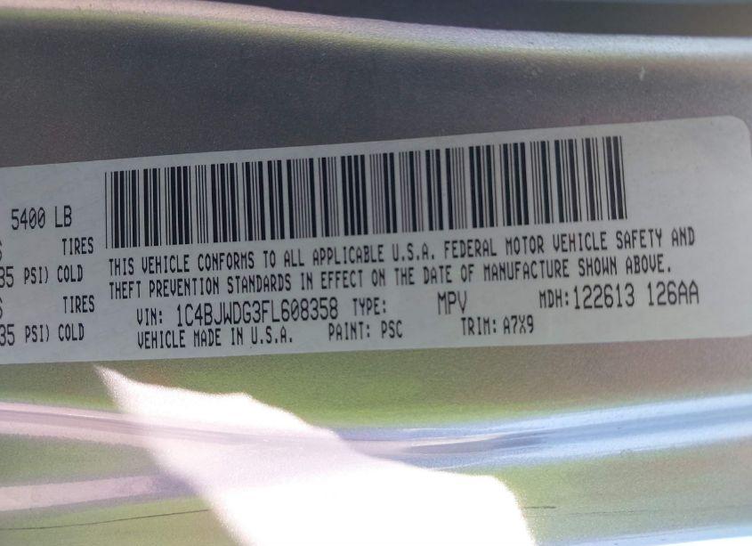 Photo 9 of 2015 Jeep Wrangler UNLIMITED SPORT (VIN 1C4BJWDG3FL608358)