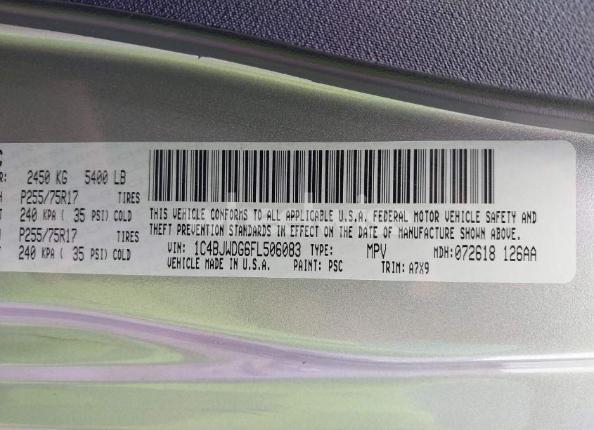 Photo 9 of 2015 Jeep Wrangler UNLIMITED SPORT (VIN 1C4BJWDG6FL506083)