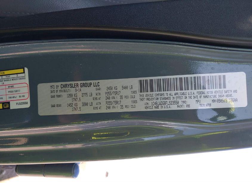 Photo 9 of 2015 Jeep Wrangler UNLIMITED SPORT (VIN 1C4BJWDG8FL523550)