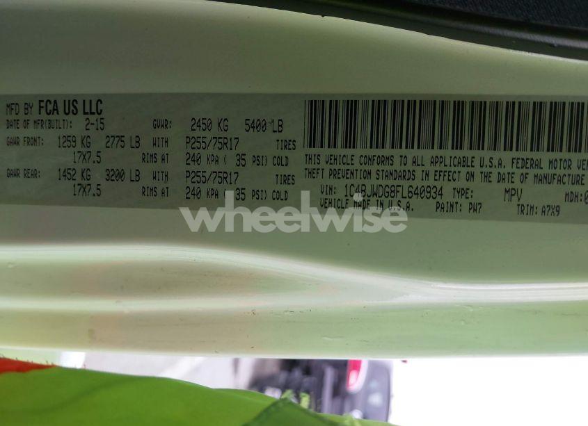 Photo 9 of 2015 Jeep Wrangler UNLIMITED SPORT (VIN 1C4BJWDG8FL640934)