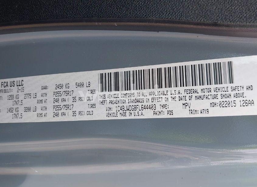 Photo 9 of 2015 Jeep Wrangler UNLIMITED SPORT (VIN 1C4BJWDG8FL644403)