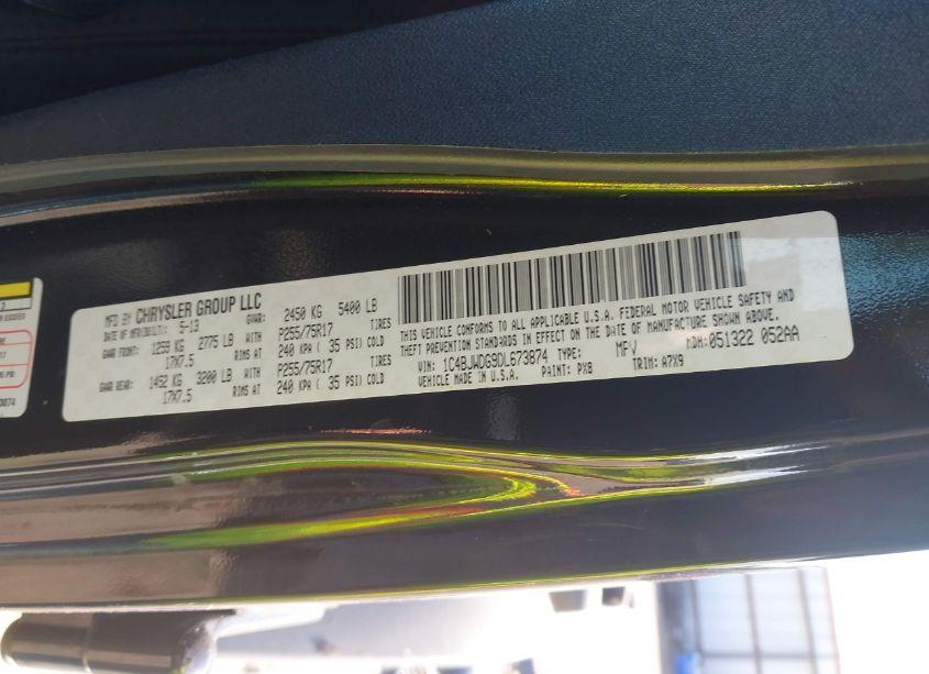 Photo 9 of 2013 Jeep Wrangler UNLIMITED SPORT (VIN 1C4BJWDG9DL673874)