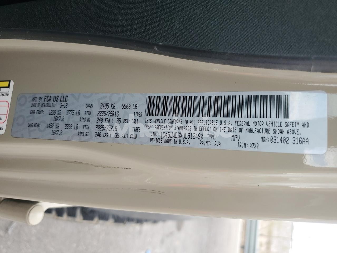 Photo 12 of 2018 JEEP WRANGLER UNLIMITED SPORT (VIN 1C4BJWDGXJL912490)