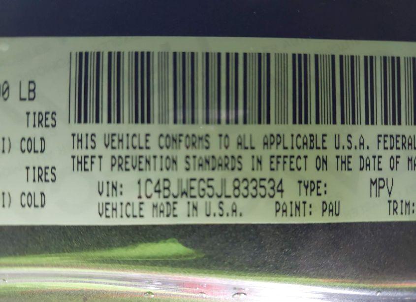 Photo 9 of 2018 Jeep Wrangler JK UNLIMITED SAHARA 4X4 (VIN 1C4BJWEG5JL833534)