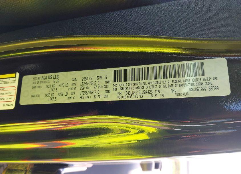 Photo 9 of 2016 Jeep Wrangler UNLIMITED RUBICON HARD ROCK (VIN 1C4BJWFG1GL284423)