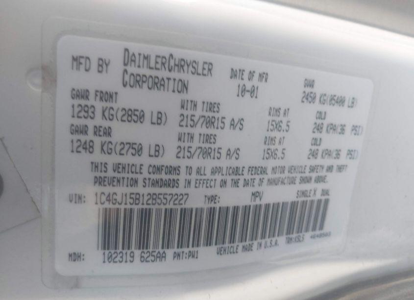 Photo 9 of 2002 Chrysler Voyager EC (VIN 1C4GJ15B12B557227)