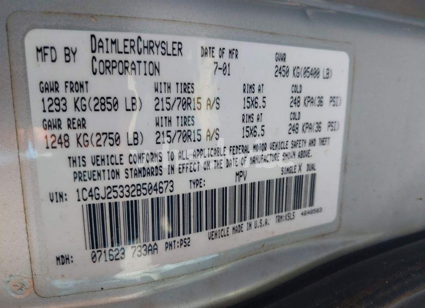 Photo 9 of 2002 Chrysler Voyager (VIN 1C4GJ25332B504673)