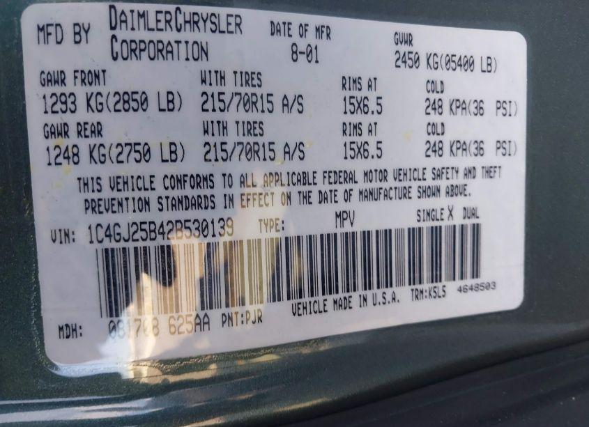 Photo 9 of 2002 Chrysler Voyager (VIN 1C4GJ25B42B530139)