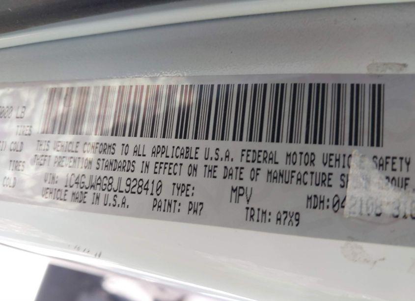 Photo 9 of 2018 Jeep Wrangler JK SPORT S 4X4 (VIN 1C4GJWAG8JL928410)