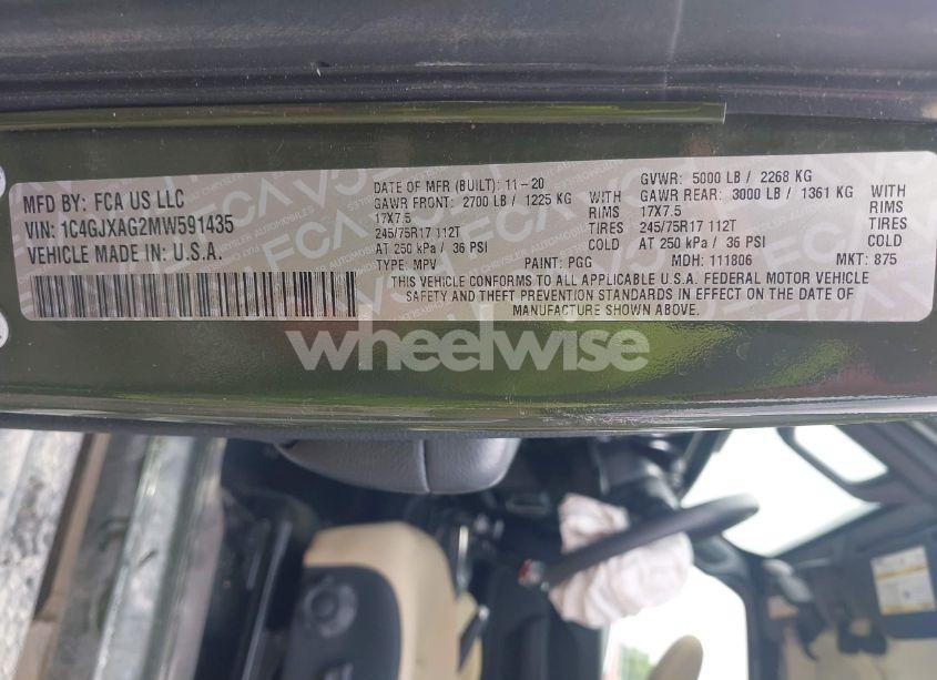 Photo 9 of 2021 Jeep Wrangler SPORT 4X4 (VIN 1C4GJXAG2MW591435)