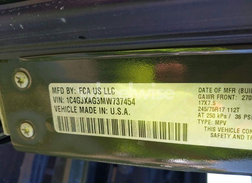 Photo 9 of 2021 Jeep Wrangler SPORT 4X4 (VIN 1C4GJXAG3MW737454)