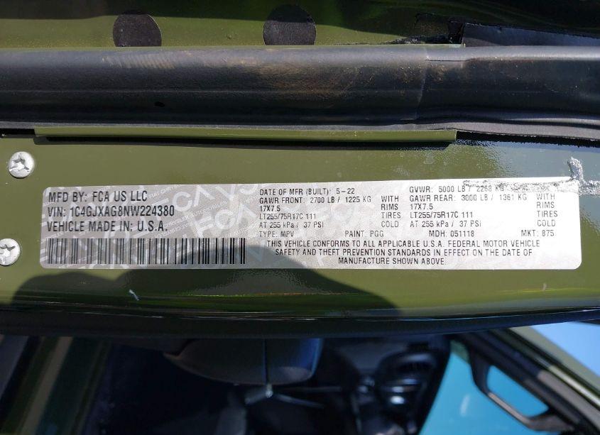 Photo 9 of 2022 Jeep Wrangler WILLYS SPORT 4X4 (VIN 1C4GJXAG8NW224380)