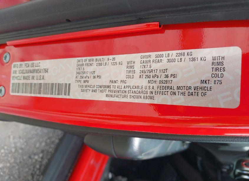 Photo 9 of 2021 Jeep Wrangler SPORT S 4X4 (VIN 1C4GJXAN4MW541764)