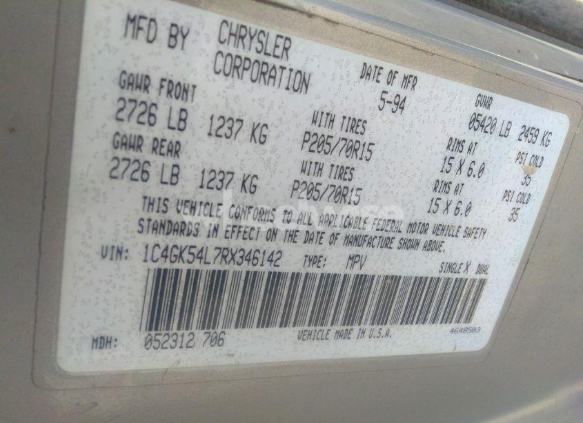 Photo 9 of 1994 Chrysler Town & COUNTRY (VIN 1C4GK54L7RX346142)