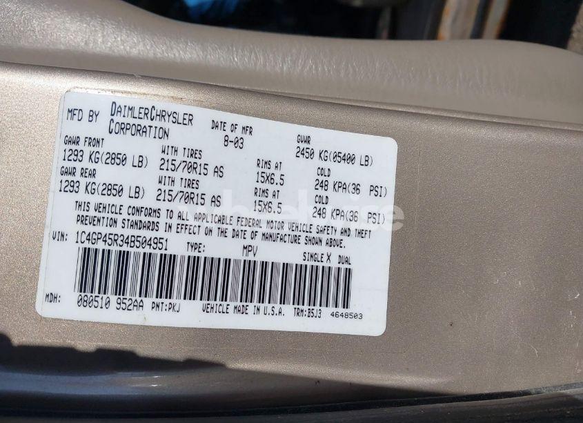 Photo 9 of 2004 Chrysler Town & COUNTRY (VIN 1C4GP45R34B504951)