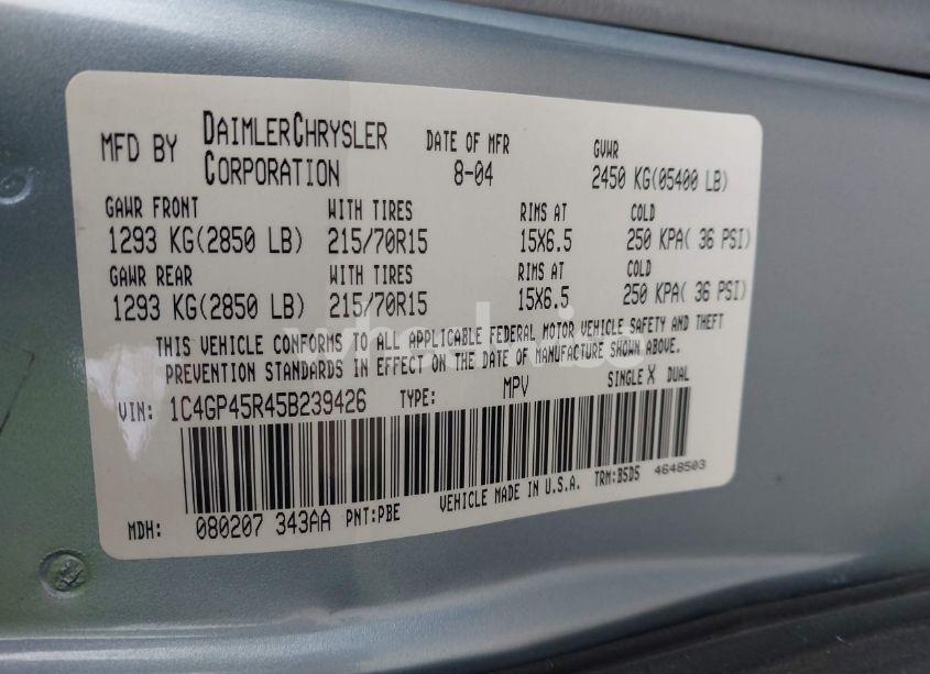 Photo 9 of 2005 Chrysler Town & COUNTRY (VIN 1C4GP45R45B239426)