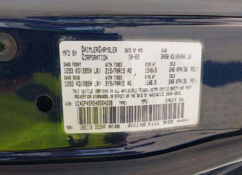 Photo 9 of 2004 Chrysler Town & COUNTRY (VIN 1C4GP45R54B564228)