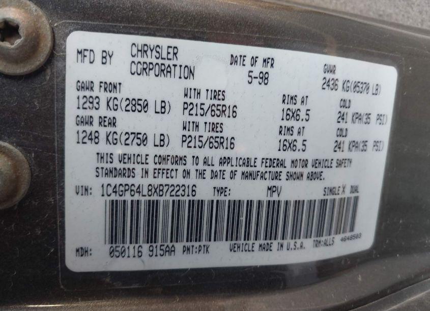 Photo 9 of 1999 Chrysler Town & COUNTRY LIMITED (VIN 1C4GP64L8XB722316)