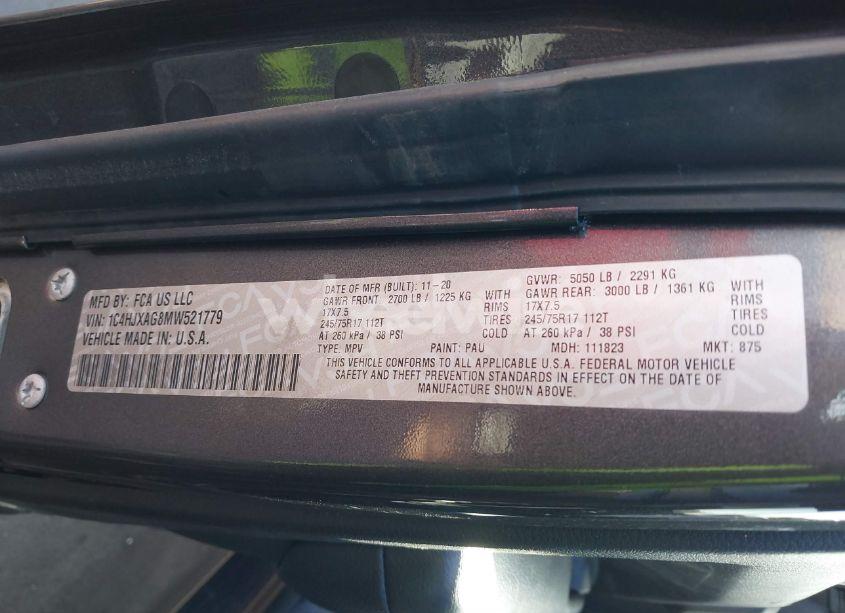 Photo 9 of 2021 Jeep Wrangler SPORT 4X4 (VIN 1C4HJXAG8MW521779)