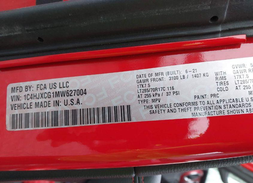 Photo 9 of 2021 Jeep Wrangler RUBICON 4X4 (VIN 1C4HJXCG1MW627004)