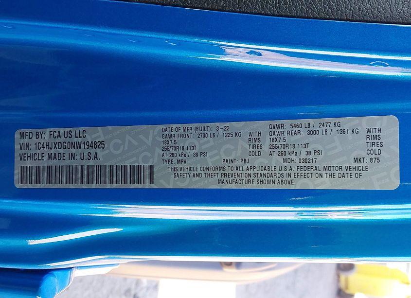 Photo 9 of 2022 Jeep Wrangler UNLIMITED SPORT ALTITUDE 4X4 (VIN 1C4HJXDG0NW194825)