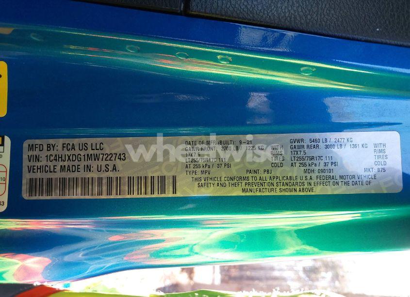 Photo 9 of 2021 Jeep Wrangler UNLIMITED WILLYS SPORT 4X4 (VIN 1C4HJXDG1MW722743)