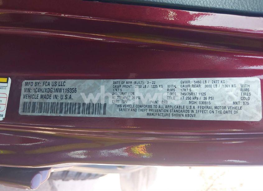 Photo 9 of 2022 Jeep Wrangler UNLIMITED SPORT S 4X4 (VIN 1C4HJXDG1NW119356)