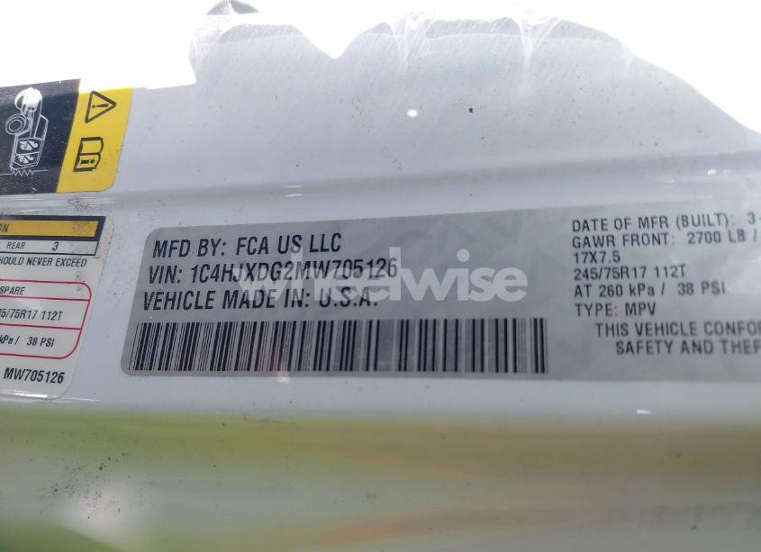 Photo 9 of 2021 Jeep Wrangler UNLIMITED SPORT S 4X4 (VIN 1C4HJXDG2MW705126)