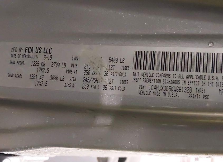 Photo 9 of 2019 Jeep Wrangler UNLIMITED SPORT 4X4 (VIN 1C4HJXDG5KW661328)