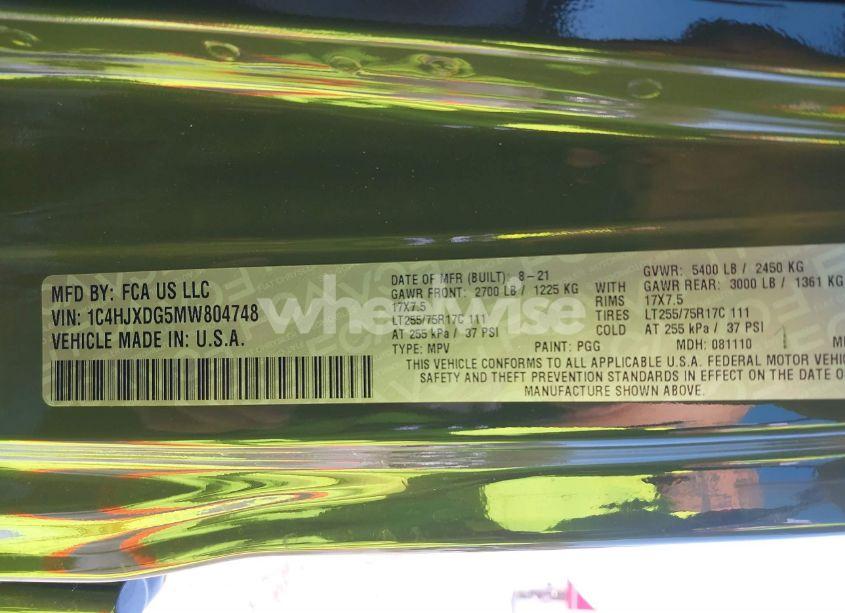 Photo 9 of 2021 Jeep Wrangler UNLIMITED WILLYS SPORT 4X4 (VIN 1C4HJXDG5MW804748)