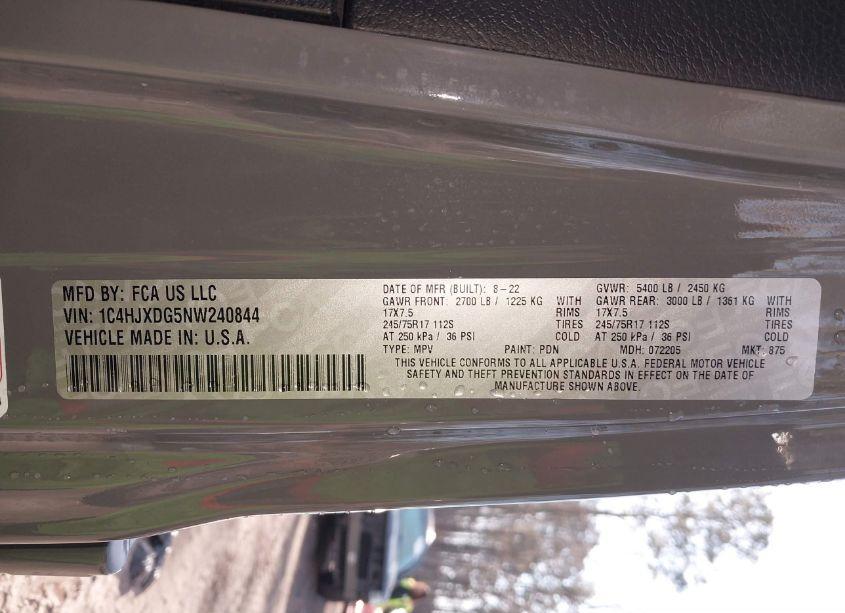 Photo 9 of 2022 Jeep Wrangler UNLIMITED SPORT S 4X4 (VIN 1C4HJXDG5NW240844)