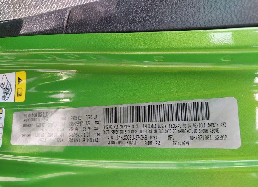 Photo 9 of 2018 Jeep Wrangler UNLIMITED SPORT 4X4 (VIN 1C4HJXDG6JW274348)