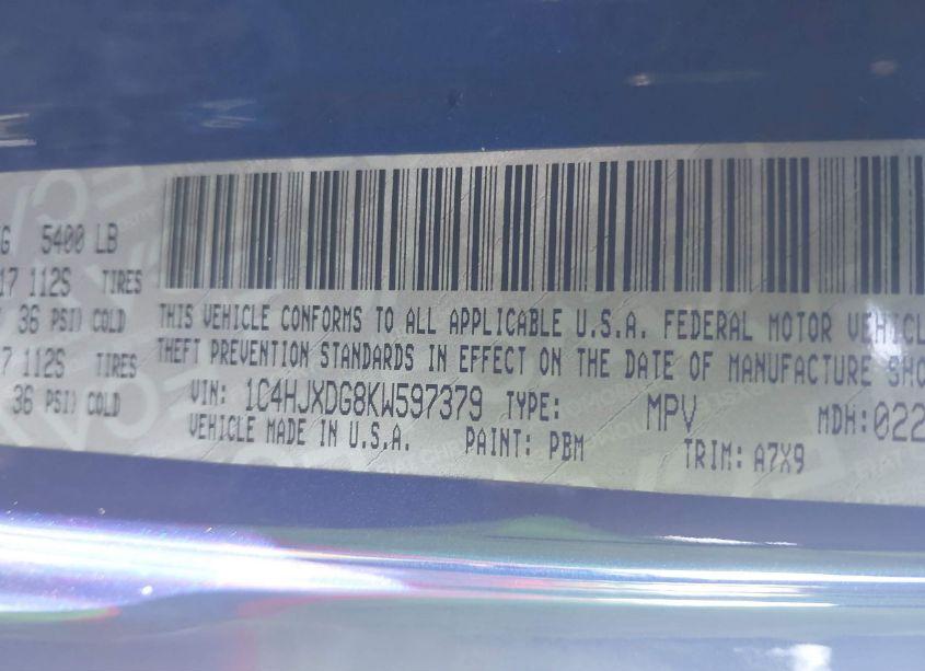 Photo 9 of 2019 Jeep Wrangler UNLIMITED SPORT S 4X4 (VIN 1C4HJXDG8KW597379)