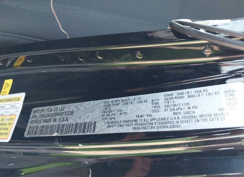 Photo 9 of 2021 Jeep Wrangler UNLIMITED SPORT S 4X4 (VIN 1C4HJXDG8MW872235)