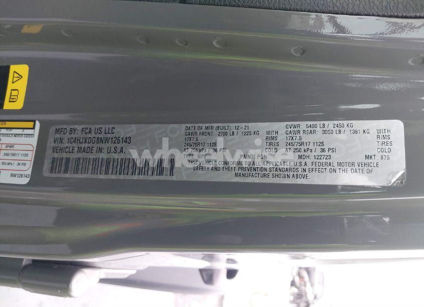 Photo 9 of 2022 Jeep Wrangler UNLIMITED SPORT 4X4 (VIN 1C4HJXDG8NW126143)