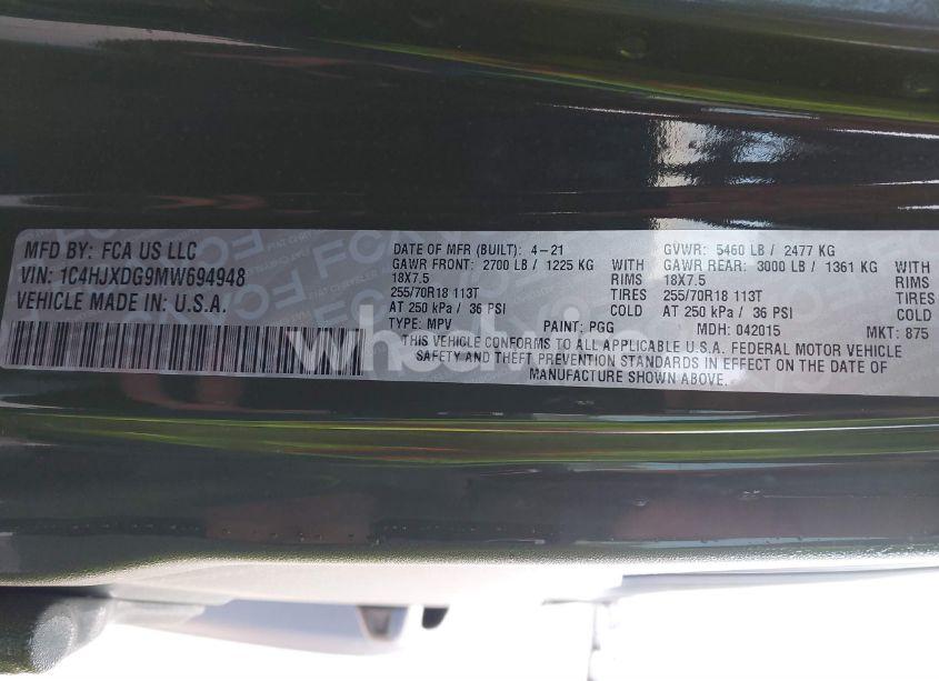 Photo 9 of 2021 Jeep Wrangler UNLIMITED SPORT ALTITUDE 4X4 (VIN 1C4HJXDG9MW694948)