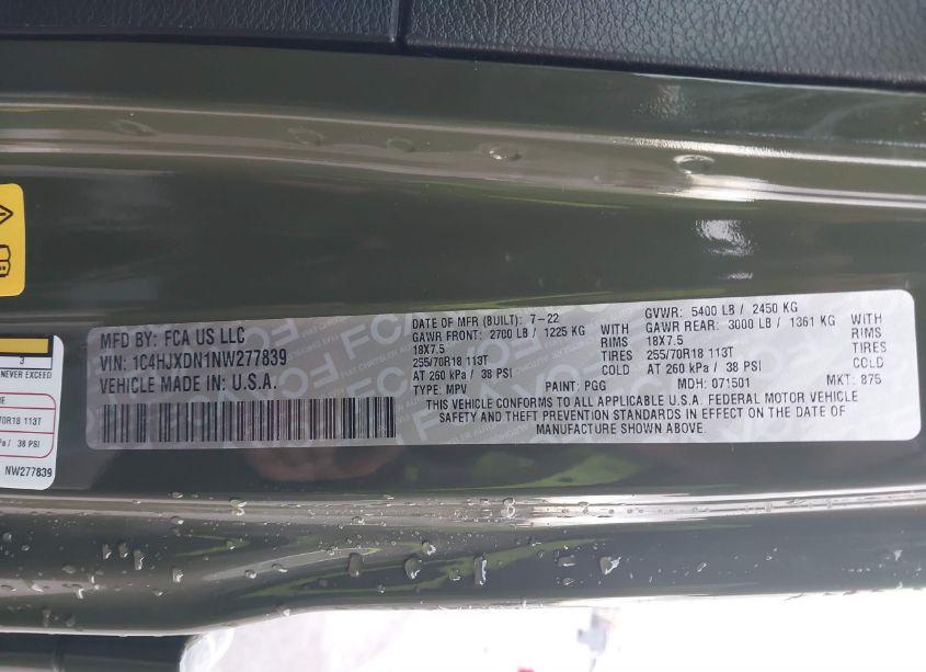 Photo 9 of 2022 Jeep Wrangler UNLIMITED SPORT ALTITUDE 4X4 (VIN 1C4HJXDN1NW277839)