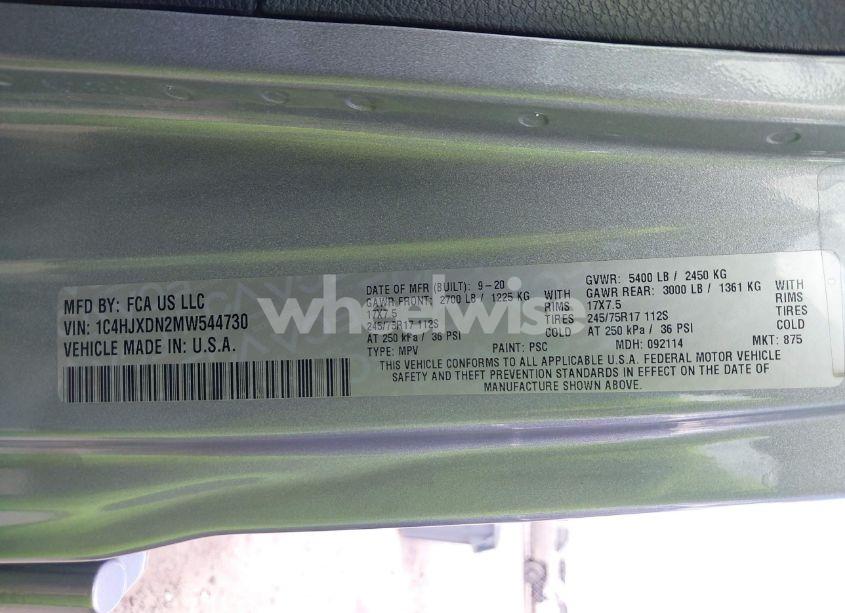 Photo 9 of 2021 Jeep Wrangler UNLIMITED SPORT S 4X4 (VIN 1C4HJXDN2MW544730)