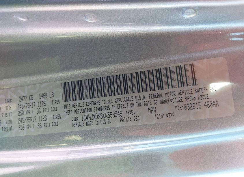 Photo 9 of 2019 Jeep Wrangler UNLIMITED SPORT S 4X4 (VIN 1C4HJXDN3KW593545)