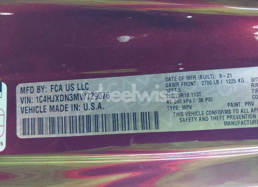 Photo 9 of 2021 Jeep Wrangler UNLIMITED SPORT ALTITUDE 4X4 (VIN 1C4HJXDN3MW729076)